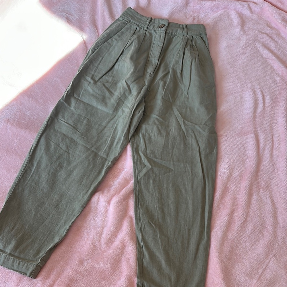 Zara Green Trousers Relaxed Fit Cotton Blend‎